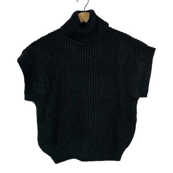 Boutique Marled Hunter Green Short Sleeve Ribbed Knit Turtleneck Sweater XS - Picture 1 of 3